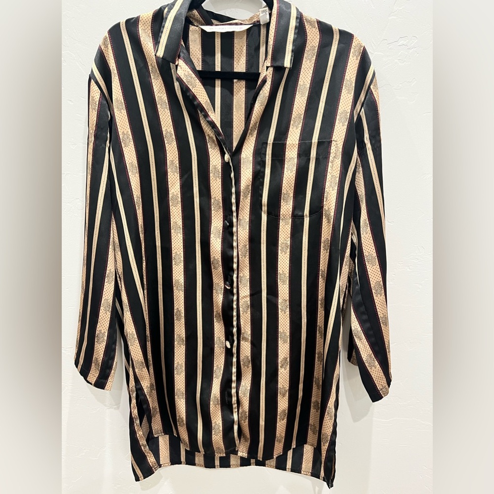 Victorias Secret Pajama Long Top XS Black Button Down Long Sexy Top
